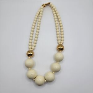 Vintage Monet Chunky White & Gold Beaded Necklace
